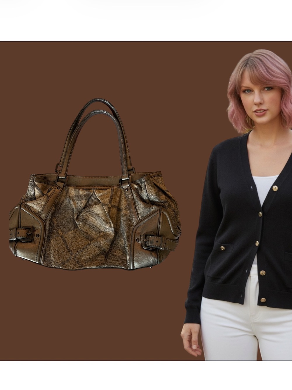 Burberry Metallic Pewter Leather Satchel